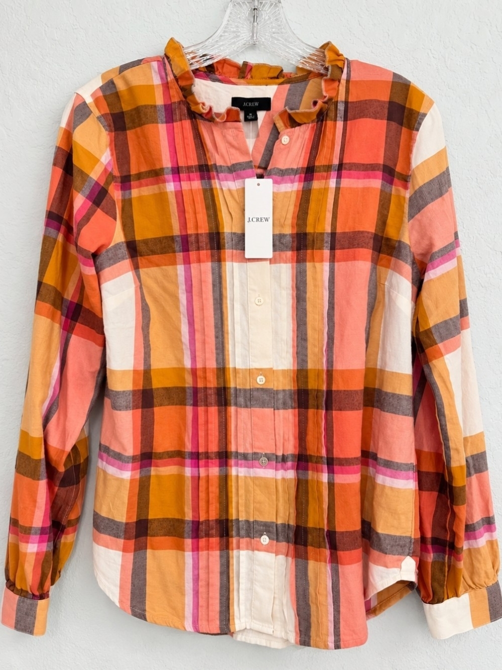 NEW J.Crew Plaid Ruffle-Collar Button-Front Shirt – Size S